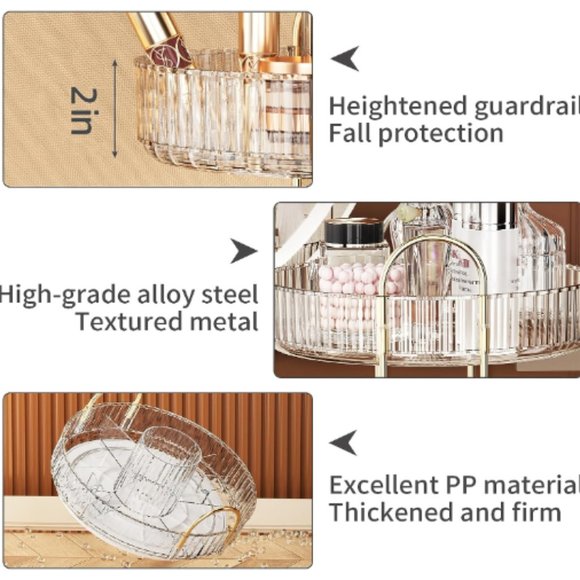 2 Tiers - 360° Turntable Makeup Organizer - Lazy Susan Cosmetics Storage - Picture 6 of 8